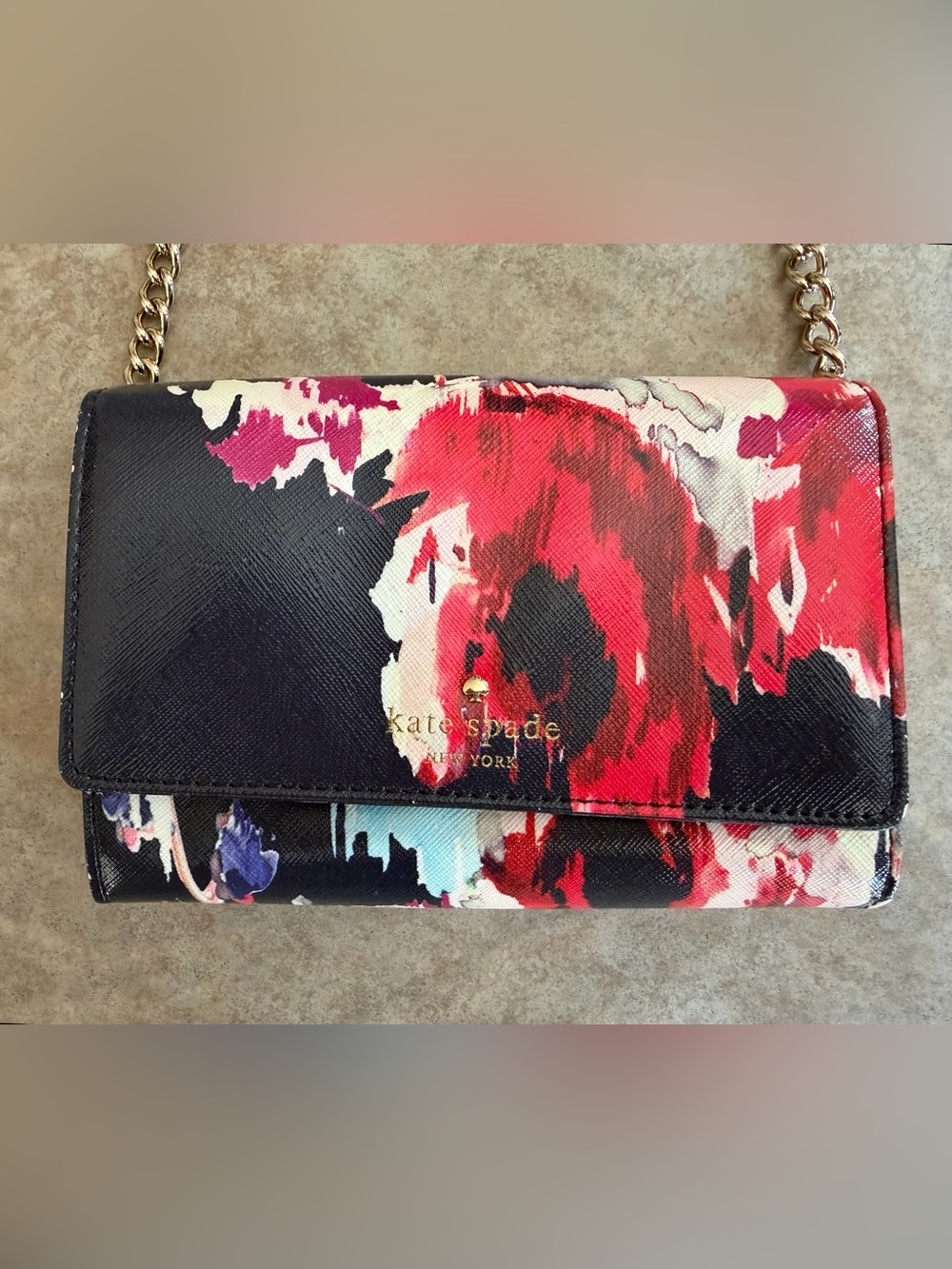 Kate Spade black and pink blurred floral crossbody purse